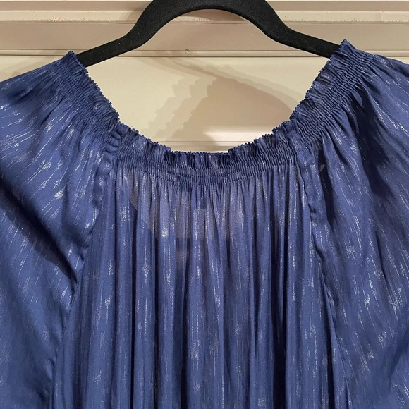 Current Air Blue Metallic Smocked Sleeve Mini Dress Size Large - Picture 5 of 13